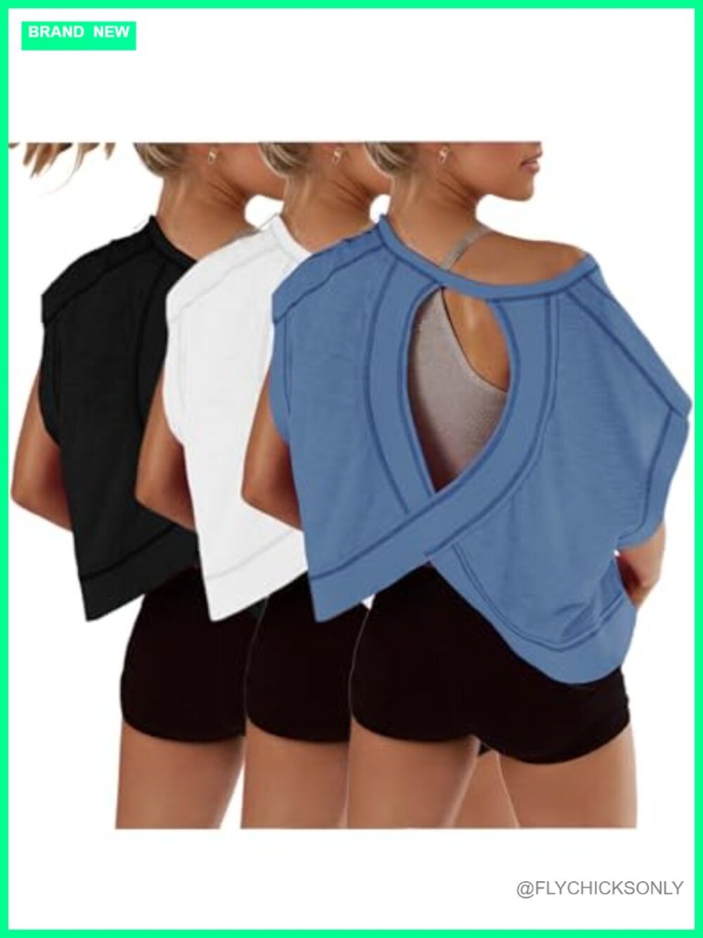 Womens 3 Pack Open Back Workout Tops Crop Short Sleeve Athletic Gym Yoga Tees
